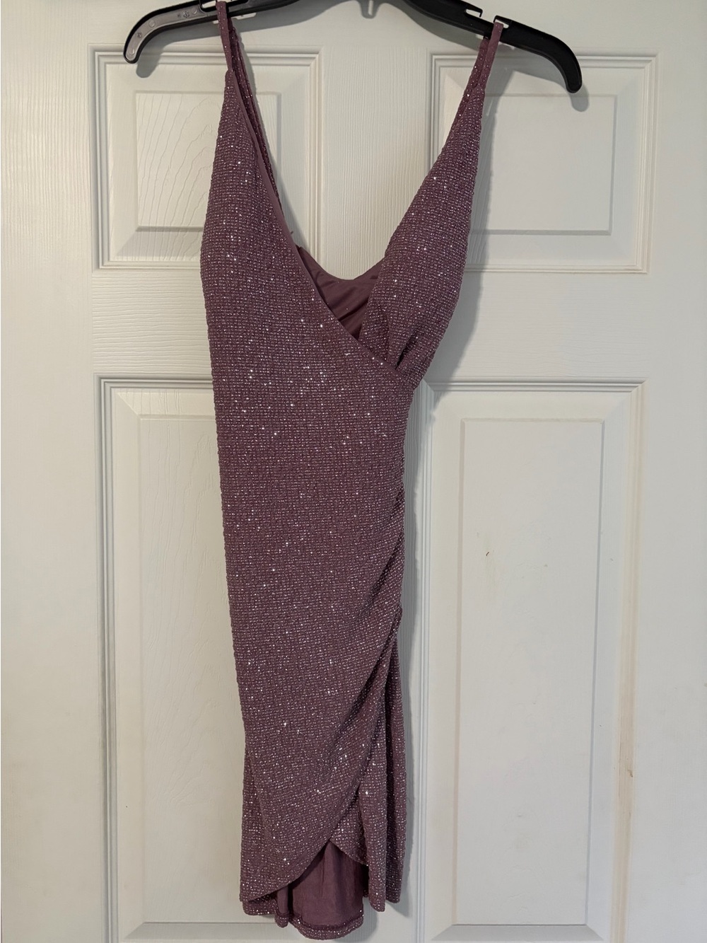 Mauve Sparkle Wrap Midi Dress with Spaghetti Straps